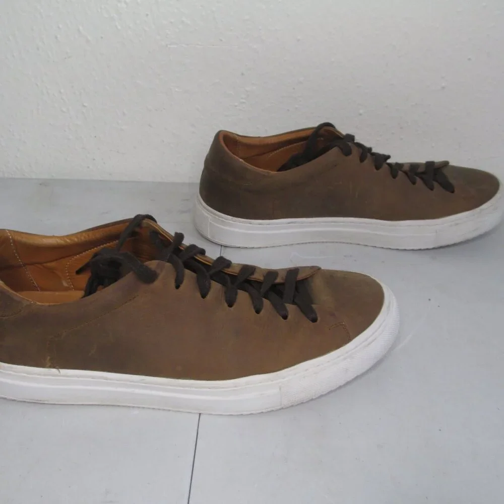Beckett Simonon Mens Brown Pull-up Leather Reid Sneakers Size 7 Water Repellent